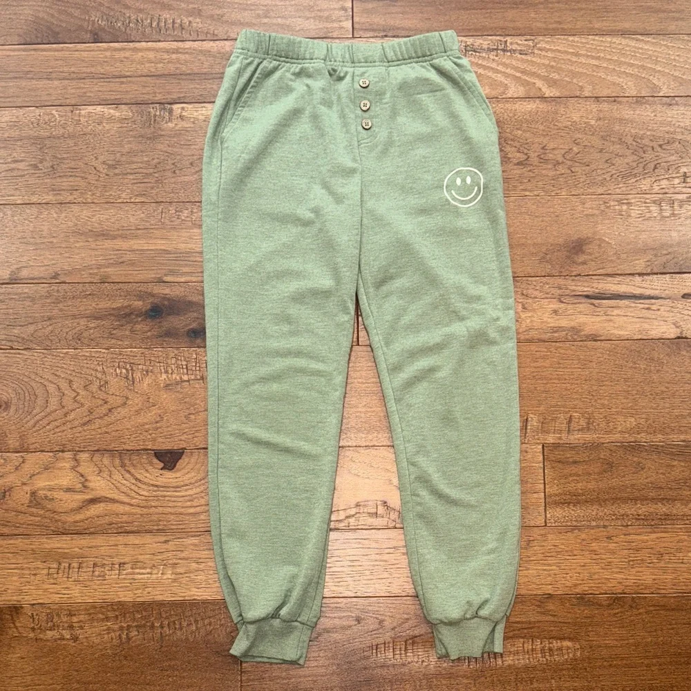 Jessica Simpson Girls Green Smiley Jogger Pants - Size M (8)